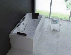 Whirlpool Massage spa Acrylic  Bathtub hotel LED jet 2 person sided skirt bath with glass