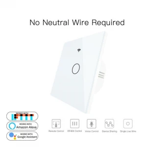 White WiFi Smart Wall Switch No Neutral Wire Needed Wireless Smart Life Tuya Remote Control Single Fire Work With Alexa RF433