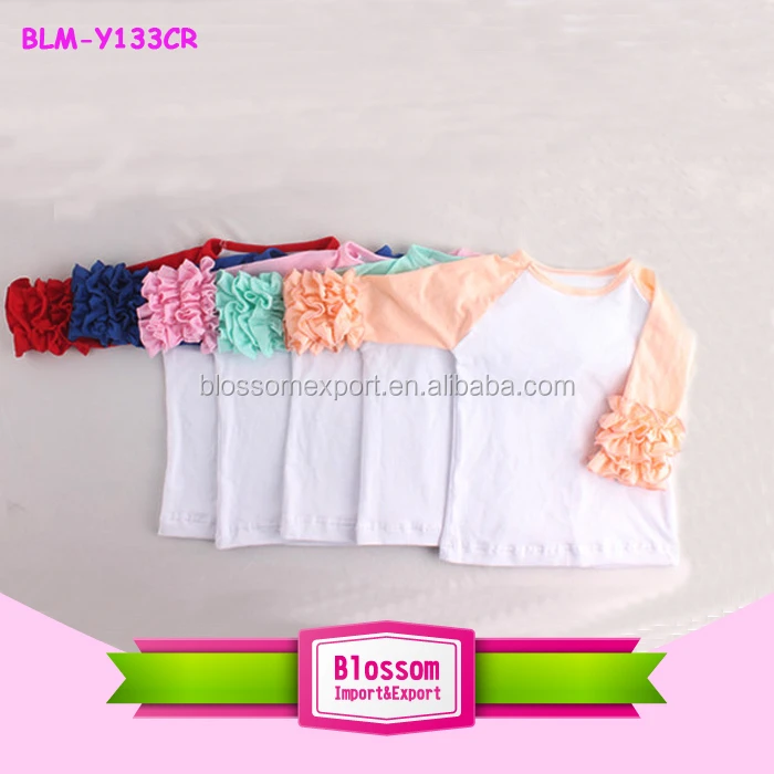 Wholesale baby girl blank raglan t shirts pattern customized pink icing ruffles children raglan kids cotton top