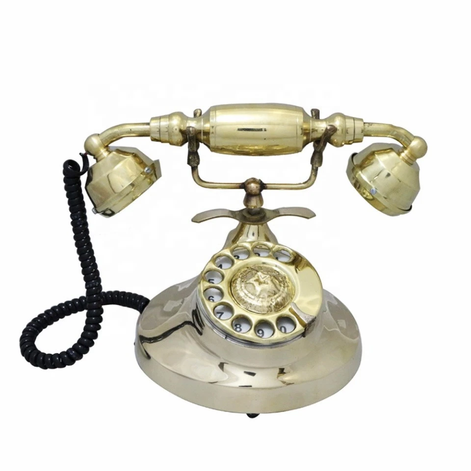 Wholesale Brass Glossy Finish Old Style Vintage Retro Style Decorative Antique Corded Telephone