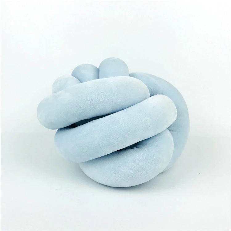 Wholesale custom home decoration light blue velour plush knot ball sofa directive throw pillow cushion