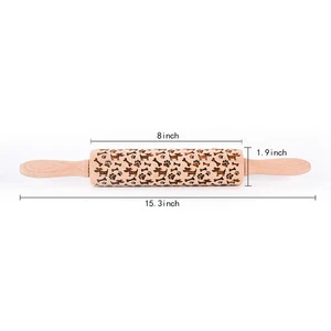 Wholesale Cute Printing Beech Wood Rolling Pin Wooden Embossing Rolling Pin
