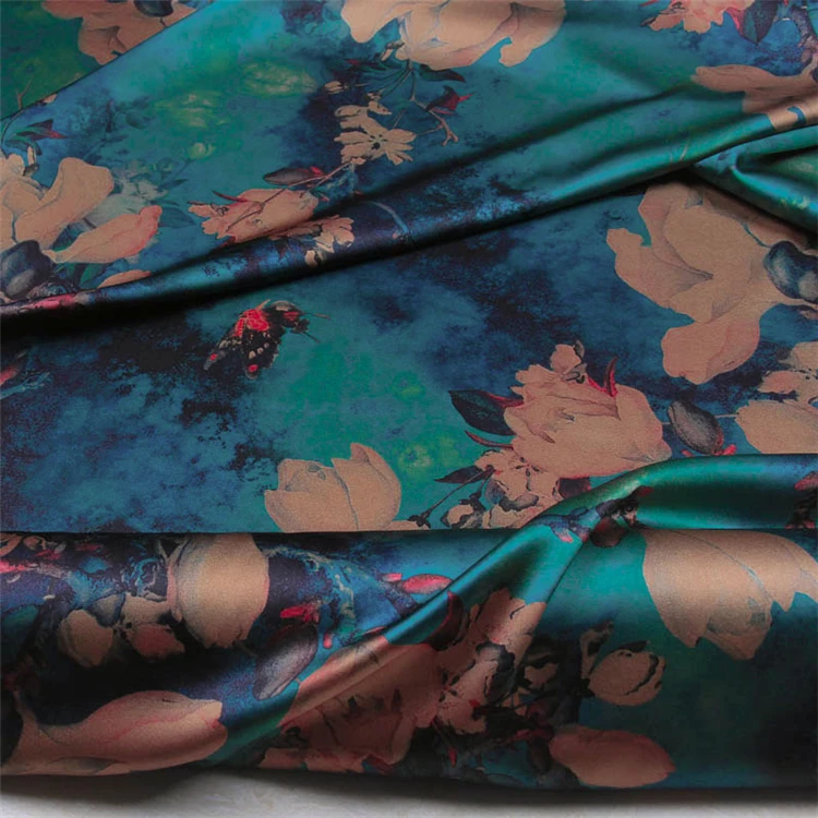 Wholesale Factory Digital Printed 100% Silk Satin Fabric ,Silk Brocade Fabric