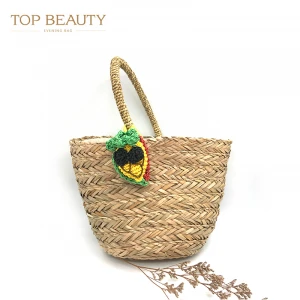 Wholesale Hand woven Straw Willow Wicker French Basket Bag Beach Bag Tote Basket Shopping moroccan ladies woven straw bag