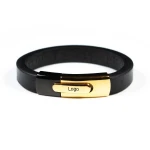 Wholesale jewelry genuine black steel bracelet jewelry custom letter clasp leather bracelet