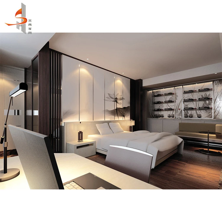 Wholesale luxury design hotel room furniture comfortable wood bed commerical custom hotel furniture