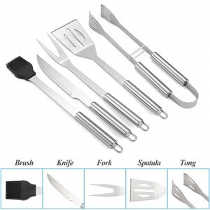 Wholesale outdoor portable 5pcs stainless steel bbq tools set / BBQ Grill Accessories Tool Set With case bag