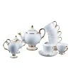 Wholesale price coffee cup saucer set 15 pcs gold rim white ceramic tea cup sets porcelain