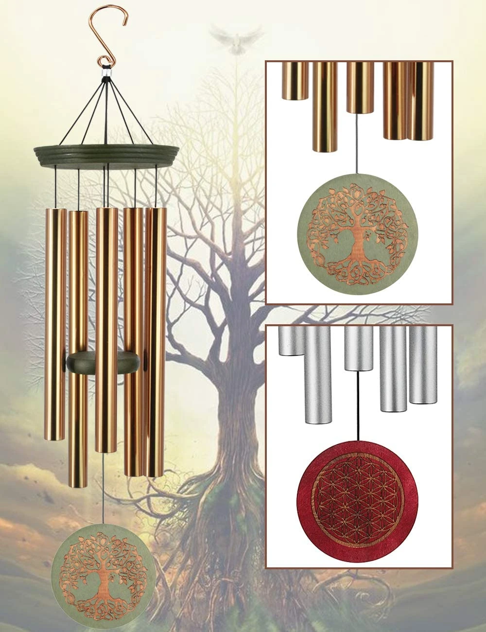 Wind Chimes Outdoor Deep Tone,36 Inch Large Memorial Windchimes for Loss of Loved One Engrave Tree of Life