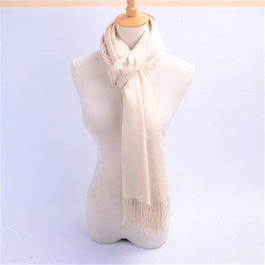 winter long knitted beige wool cashmere shawl with tassels