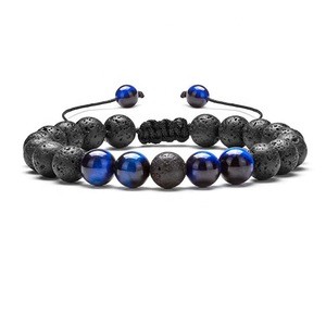 Women Men Blue 7 Chakra 8mm Oil Stone Diffuser Bracelets Set Aromatherapy Yoga Beaded Bracelet