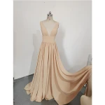Women Sleeveless v-neck bridesmaids long dresses dusty khaki Backless Evening dress