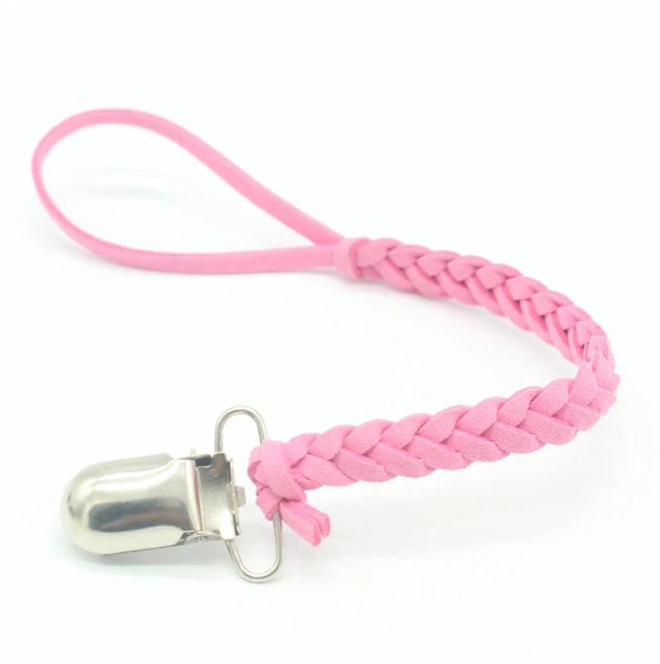 YDS Customized Anti Off Leather Baby Pacifier Metal Clips Braided Rope Clips