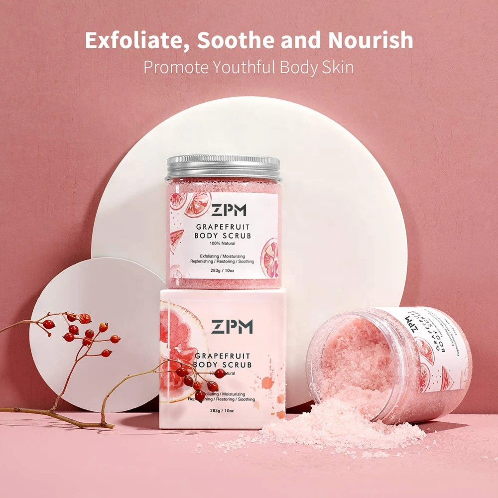 ZPM OEM/ODM Private Label Organic Natural Grapefruit Exfoliating Body Scrub Pure Dead Sea Salt Body Sugar Scrub Facial Cleanser