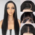 Straight Human Hair Lace Front Wig Natural Black