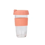 Custom Logo Anti-Slip Heat Resistant Reusable 490ml Glass Coffee Cup with Silicone Sleeve & Lid