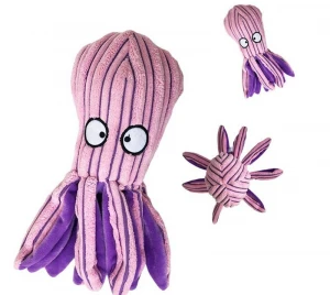 Whole Sale Eco Friendly Pet Dog and Cat Corduroy Interactive Chew Toy Animal Purple Octopus Shape with Squeaker