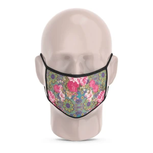 Set of 2 - Cool Blue and Pink Flowery Reusable Printed Face Mask