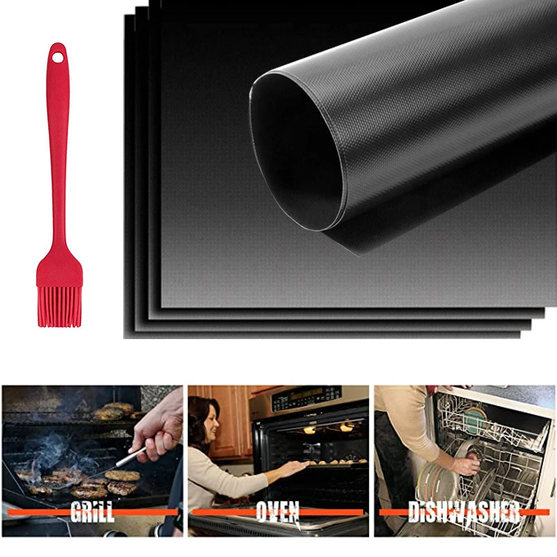 0.4mm Barbecue Grilling Accessories Set high temperature Black Heavy Duty BBQ Non Stick Grill mats