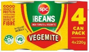 SPC Baked Beans Rich Tomato & VEGEMITE 4 Pack x 220g
