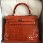 HERMES ORANGE CROCODILE SHINY