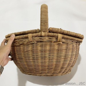 Wicker Buff Rattan Woven Picnic Basket Storage with Lids, Handles Manufacturer Vietnam HP - B067