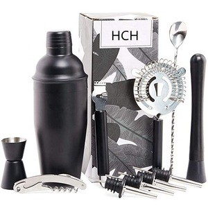 10-pieces Black Martini Cocktail Shaker Bar Set Stainless Steel Bartender Kit Bar Tools 500ml Cocktail Shakers