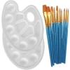 10pcs Round Pointed Tip Nylon Hair Artist Painting Brush Set with 2 Pcs Paint Tray Palette