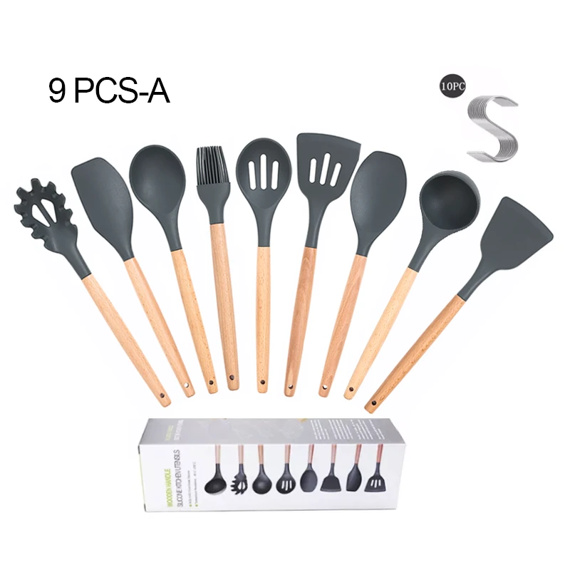 12 PCS Cooking Cookware Kit Silicone Kitchen Utensil Set with Spoon/Shovel/Soup/Brush