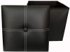 12"x12"x12" Leather Multi-Function Boxes Foldable Storage Stool With Single Button Collapsible Ottoman Of Living Room