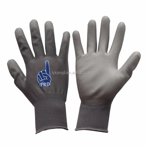 13 gauge polyester knitted black pu coated work gloves