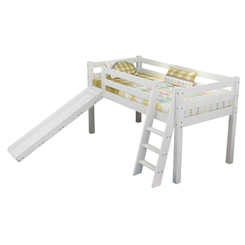1432 Midsleeper Kids Wood Bed Twin Loft Bed with adjustable Slide