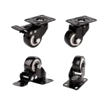 1.5" M10 Threaded Stem Black PU Wheel 1.5 inch Polyurethane Caster Wheels PU Furniture Casters with 360 Degree for Cabinet