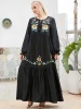 1640MuslimQLO Black plus size print long sleeve retro black muslim abaya chic middle east islamic clothing