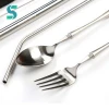 18/10 Stainless Steel Camping Adult Sliver Gold Metal Flatware Cutlery Set with Canvas Bag