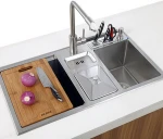 1921R sink stainless steel,Multifunctional kitchen sink-double bowls round 304 stainless steel kitchen hand fabricated sink