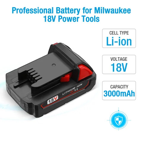 2 Packs 3000mAh Lithium 18V Battery Pack Power Tools Rechargeable Replaceable Battery Packs For Milwaukee Tools