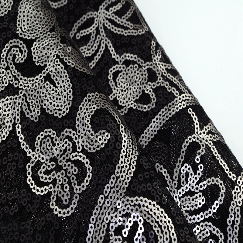 2019 Wholesale English fashion paisley sequin lace  tulle fabric for dress