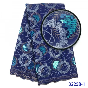 2020 Latest High Quality Luxury Nigerian French Big Blue Embroidery Glitter Velvet Sequin Lace Fabric for Party Wedding Dress