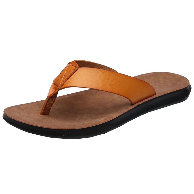 2020 new design summer men cork sole leather flip flop man slipper