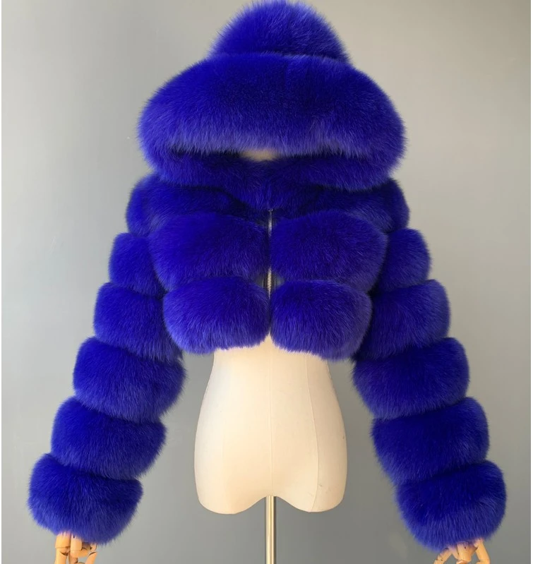 2020 New European and American fur coat short with cap fur coat imitation fox fur long sleeve patchwork