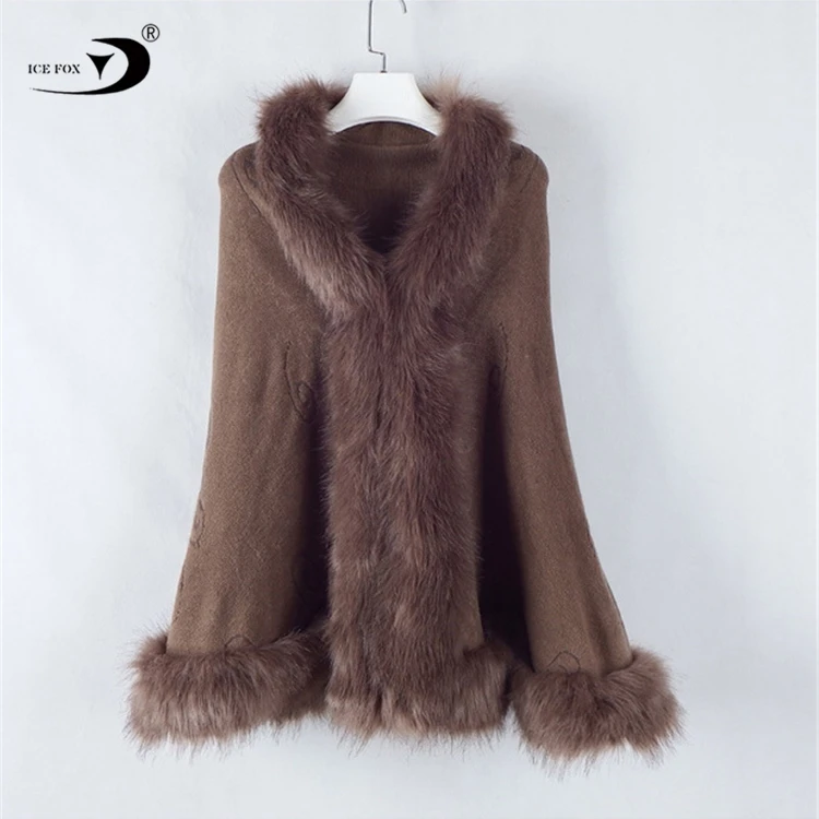 2020 New fashion plus size fur cape loose sleeve design womens fox fur cape faux cashmere poncho shawls