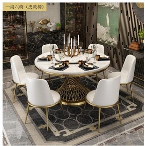 2020 top luxury soft parcel  hotel restaurant Round marble Dining table with turntable