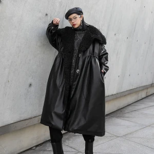 2020 Winter fashion long sleeve Lamb fur shawl leather jacket