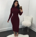 2020 winter pocket belt Women Long Knitted Dress Ladies Casual Dress in Autumn Women's Clothing Manufacture