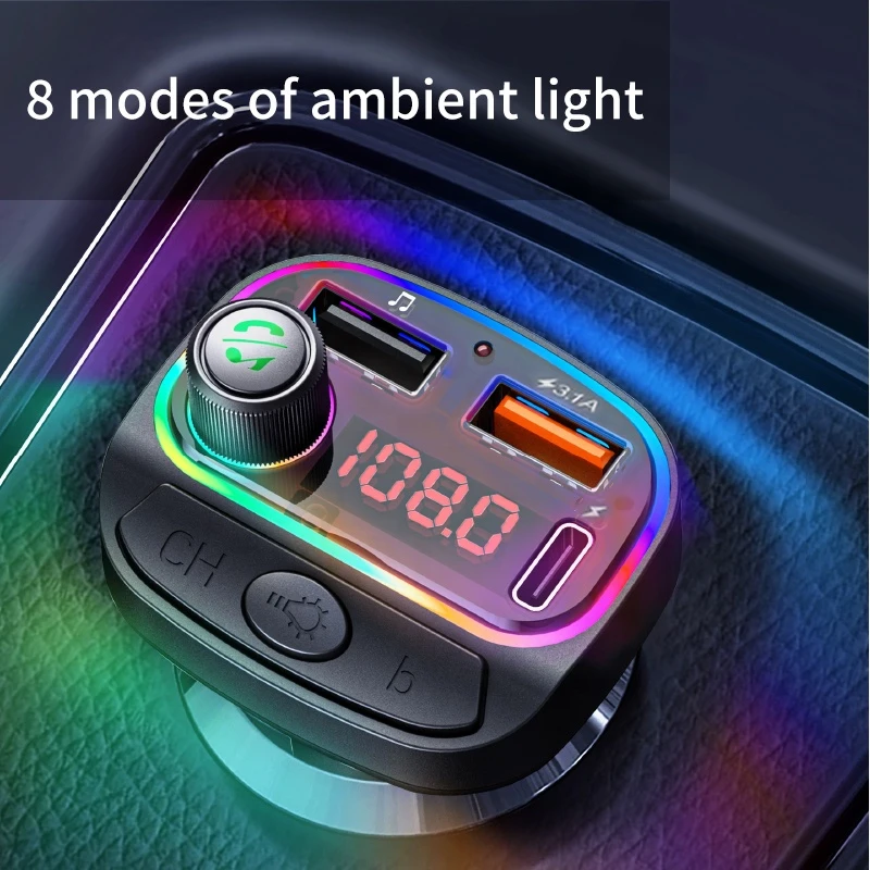 2021 Hot Selling Colorful lights Supports Siri/Google Voice Assistant Car Wireless Radio Fm Transmitter With Usb Charger U Disk