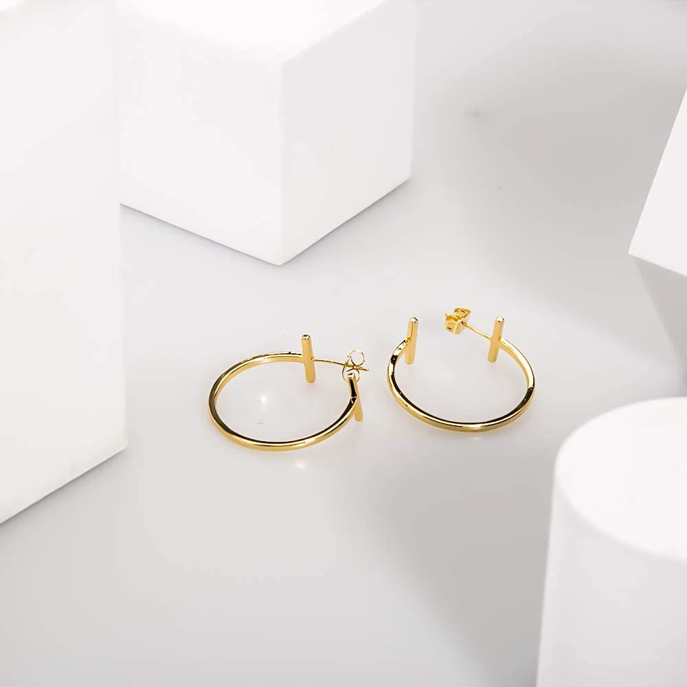 2021 New Original Fashion S925 Silver Needle Women Dainty Fine Jewelry Girls  Brass Open Hoop Gold Plated Cc Earrings