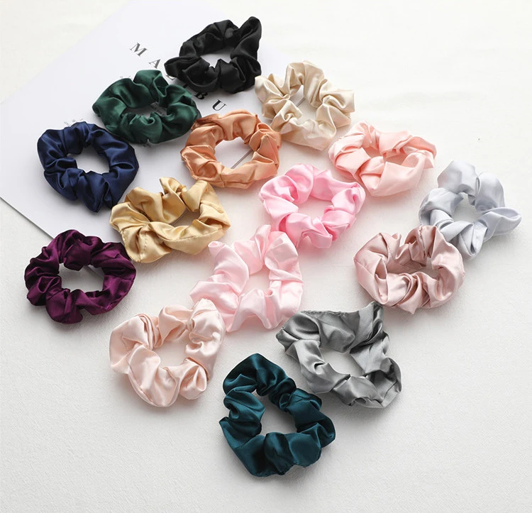2021 Wholesale Custom Solid Color Hair Scrunchies Women Accessories Fabric Elastic Hair Band Hair Ties Girls Satin Scrunchies