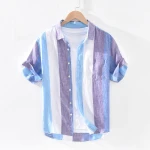 2021 wholesale men's fashion casual Hawaiian linen cotton striped shirts for men