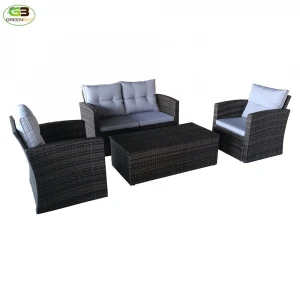 4 pieces of traditional classic light gray PE thick cushion wicker rattan sofa garden furniture